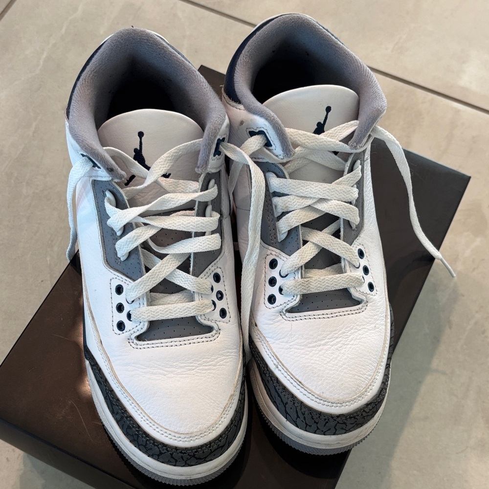 Nike Air Jordan 3 Retro Sneakers White/Midnight Navy 7Y - Picture 4 of 11